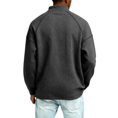 Herren Waffelstrick Pullover mit Viertel-Reißverschluss Lockerer Schnitt