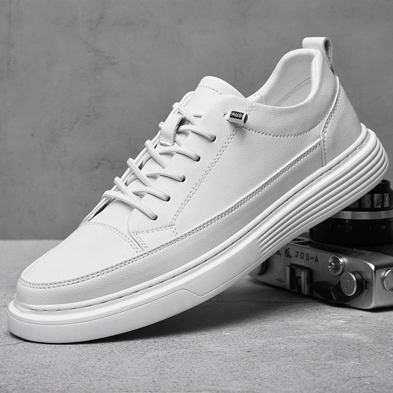 Herren Low Top Leder Sneaker in Weiss, Seitenansicht