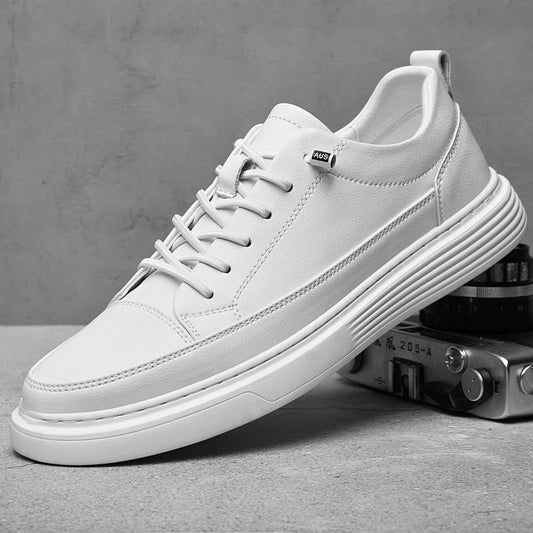 Herren Low Top Leder Sneaker in Weiss, Seitenansicht