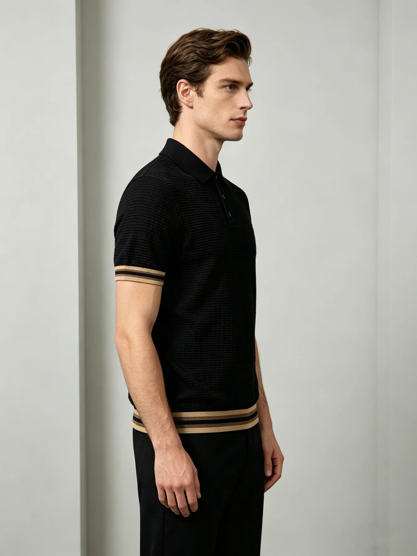 Herren Slim Fit Leichtes Atmungsaktives Polohemd Schwarz