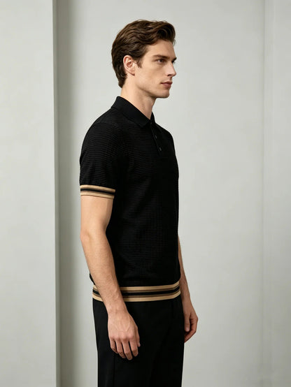 Herren Slim Fit Leichtes Atmungsaktives Polohemd Schwarz
