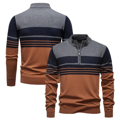 Herren Strickpullover mit Viertel-Reißverschluss und Stehkragen