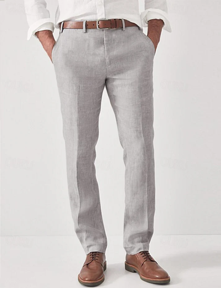 Sommerliche Herren Leinenhose mit glatter Front in Detailansicht