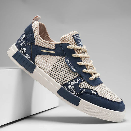 Herren-Mesh-Sneaker mit Schnürung und vulkanisierter Sohle, Seitenansicht