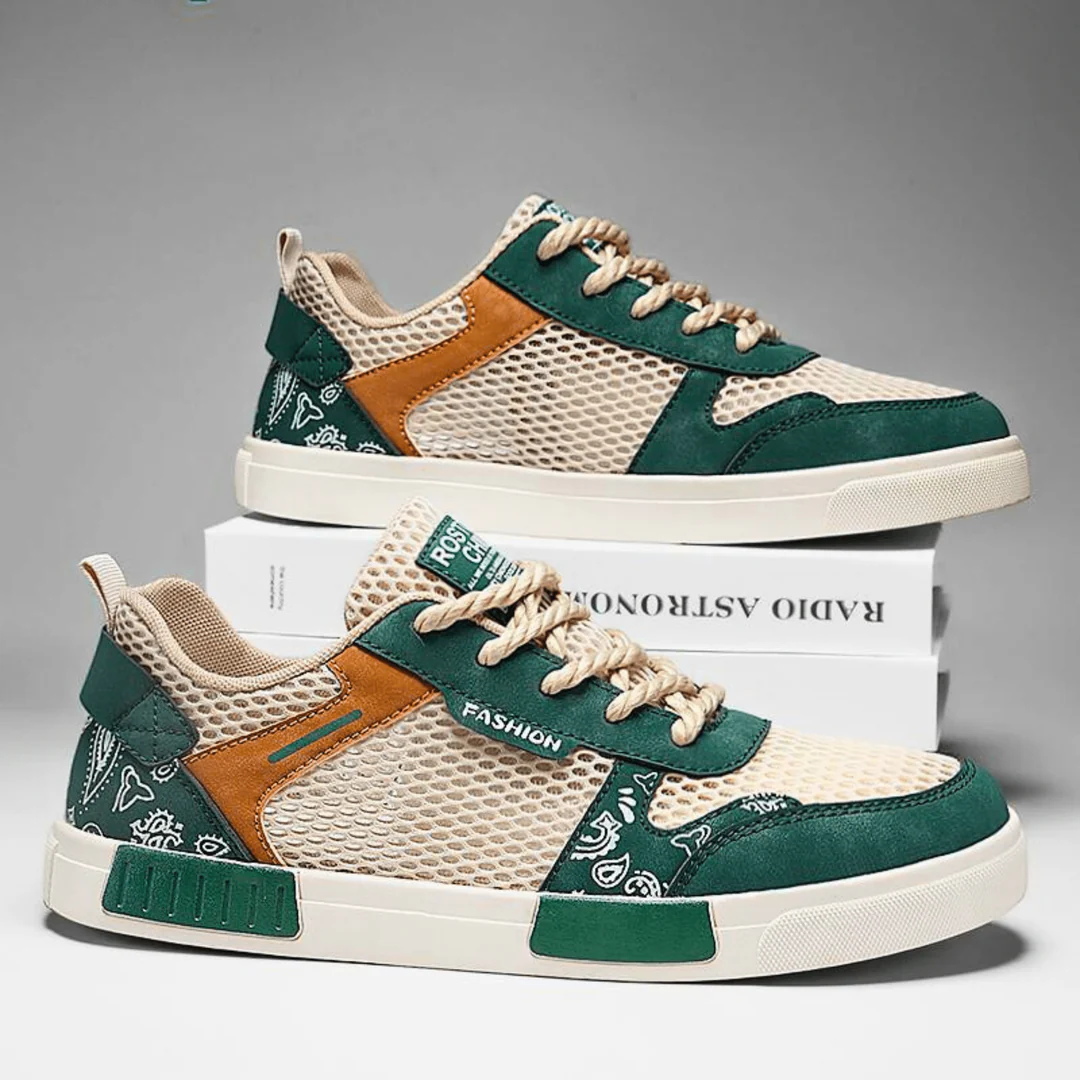 Detail der Schnürung und Mesh-Oberfläche der Herren-Sneaker