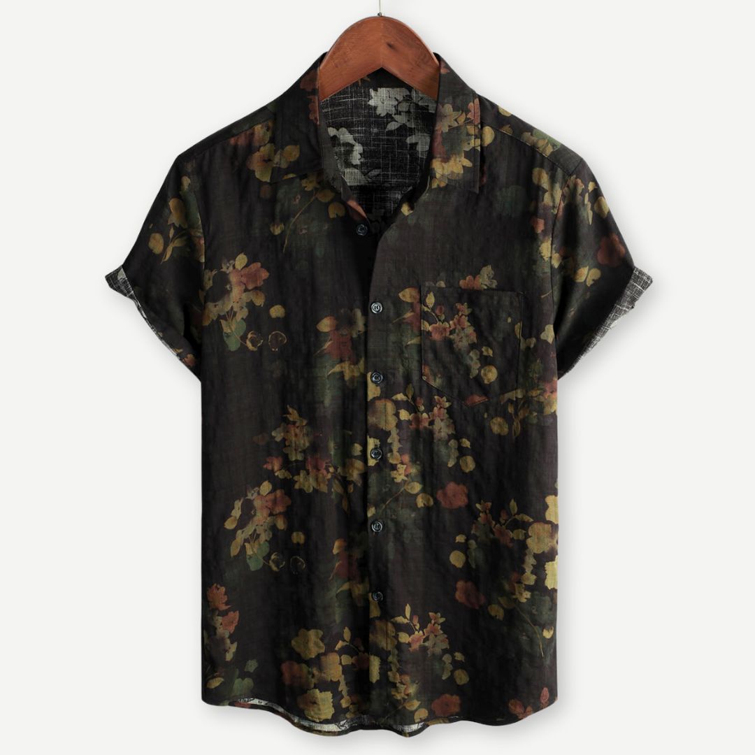 Herren Kurzarmhemd mit Blumenprint und Knopfleiste in Vorderansicht