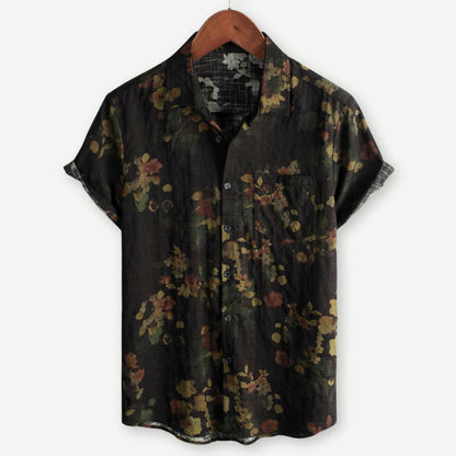 Herren Kurzarmhemd mit Blumenprint und Knopfleiste in Vorderansicht