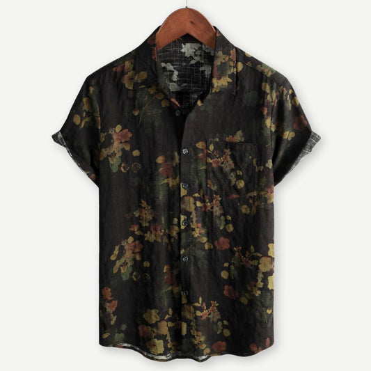 Herren Kurzarmhemd mit Blumenprint und Knopfleiste in Vorderansicht