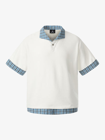 Baumwoll-Piqué-Poloshirt mit kariertem Kontrastkragen und -manschetten