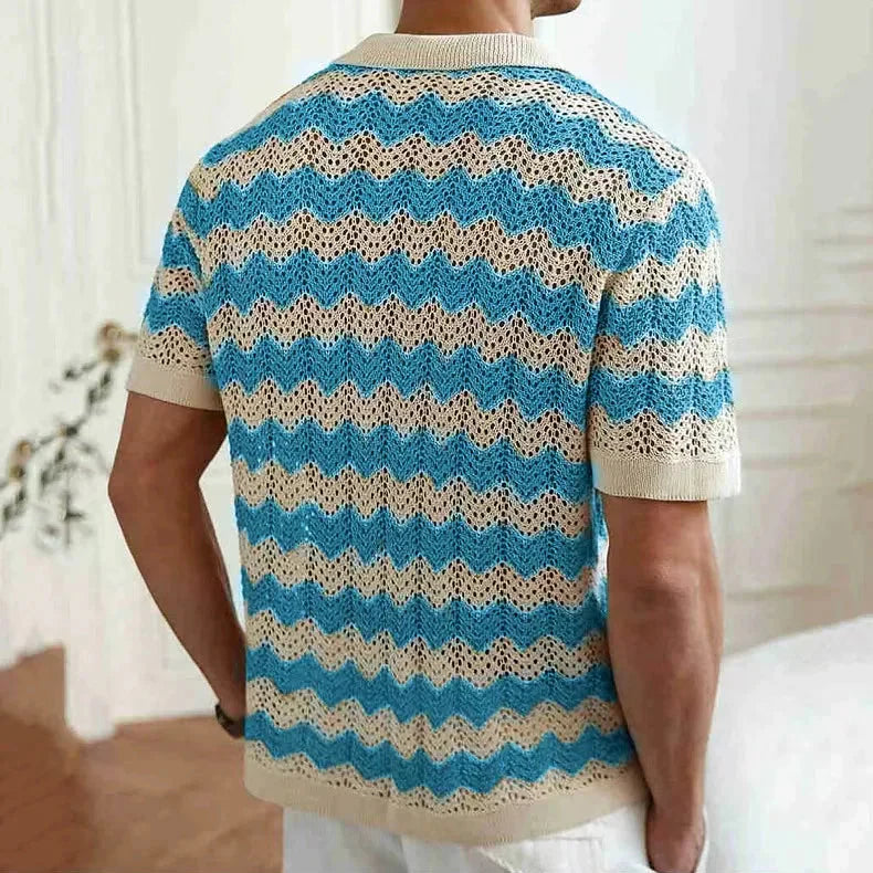 Herren-Strickhemd mit Chevronmuster aus leichter Strickstruktur