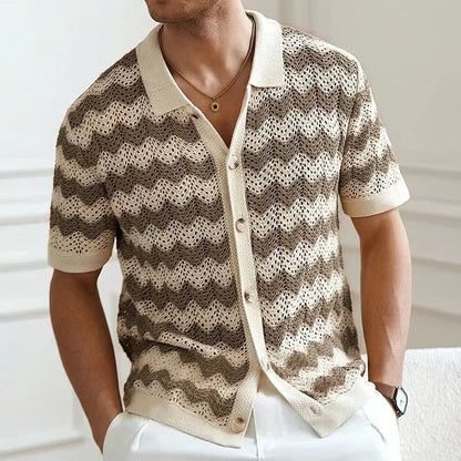 Herren Strickhemd Mit Chevronmuster Kurzarm