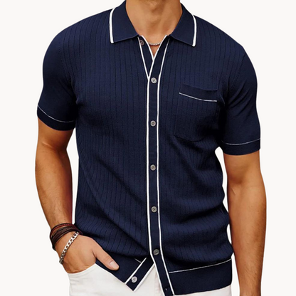 Herren Poloshirt Gerippt Mit Knopfleiste