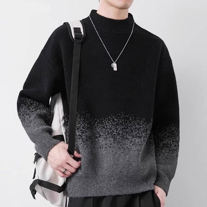 Grob gestrickter Herrenpullover mit langen Ärmeln und Farbverlauf