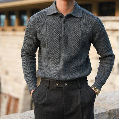Herren Strickpullover Mit Knopfkragen Und Strukturierter Strickoptik