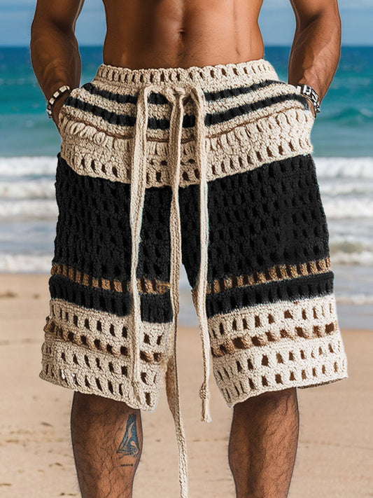 Herren Shorts in Häkeloptik mit Kordelzug in Rückansicht