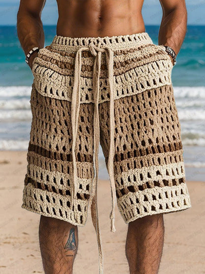 Nahaufnahme der Häkeloptik und Strickstruktur der Herren Shorts