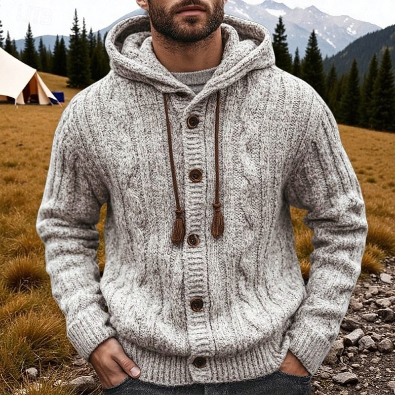 Herren-Strickjacke mit Kapuze im groben Strick