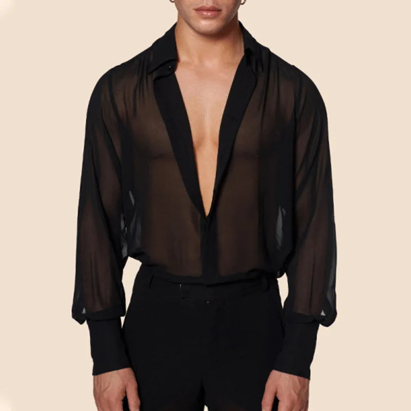 Herren Slim Fit Mesh Langarmshirt Schwarz