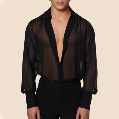 Herren Slim Fit Mesh Langarmshirt Schwarz