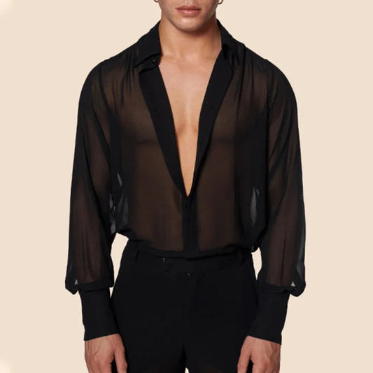 Men's Slim Fit Mesh Long-Sleeve Shirt Black