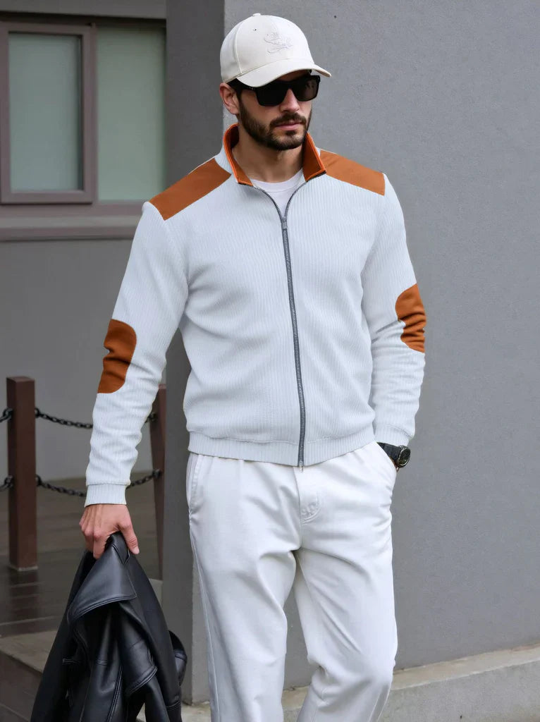 Tom Hollinger | Herren Strickcardigan mit Reißverschluss und Schulter- und Ellbogenpatches