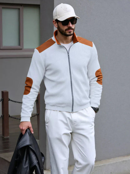 Tom Hollinger | Herren Strickcardigan mit Reißverschluss und Schulter- und Ellbogenpatches