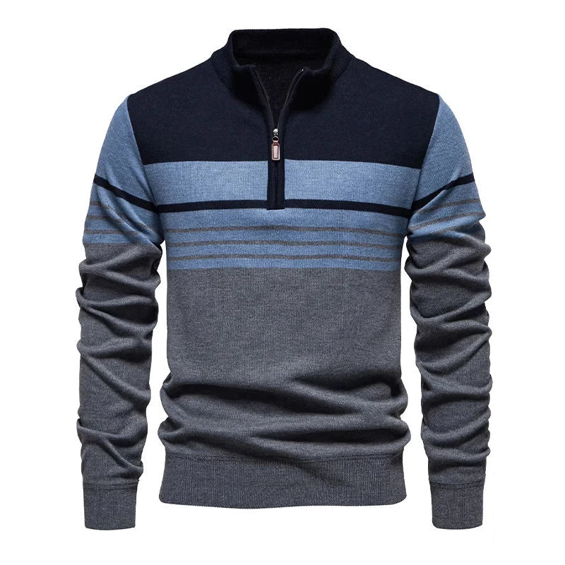 Herren Strickpullover mit Viertel-Reißverschluss und Stehkragen