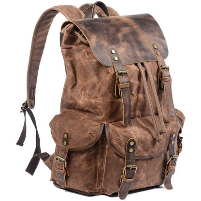 Tom Hollinger |  Wachsbeschichteter Baumwoll-Canvas Vintage Abenteurer Rucksack Braun