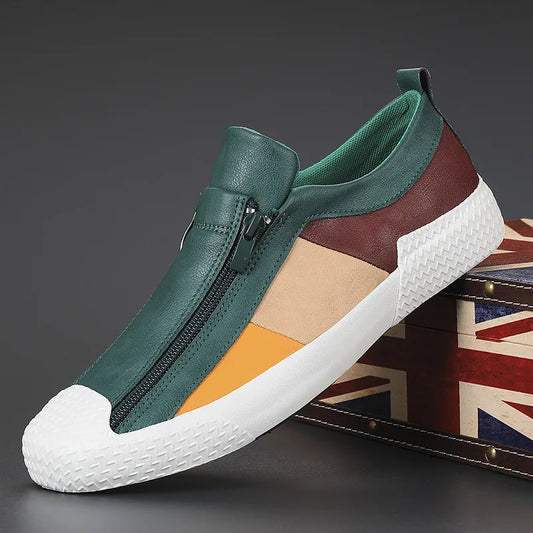 Herren Leder Sneaker im Colourblock-Design in Seitenansicht