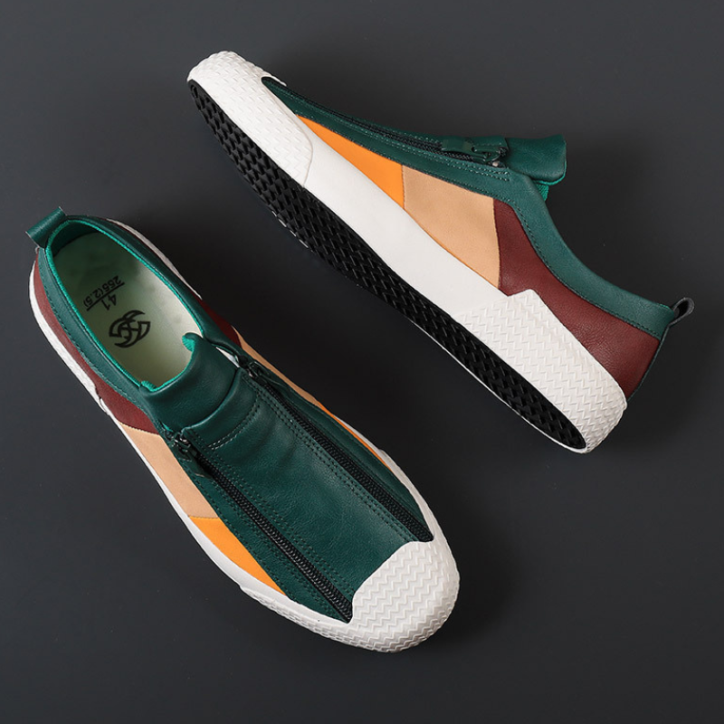 Rück- und Seitenansicht der Herren Leder Sneaker im Colourblock-Design