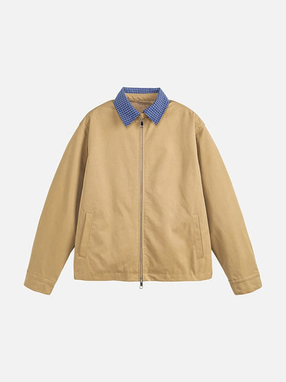 Herren Baumwolljacke Mit Karokragen Und Reissverschluss