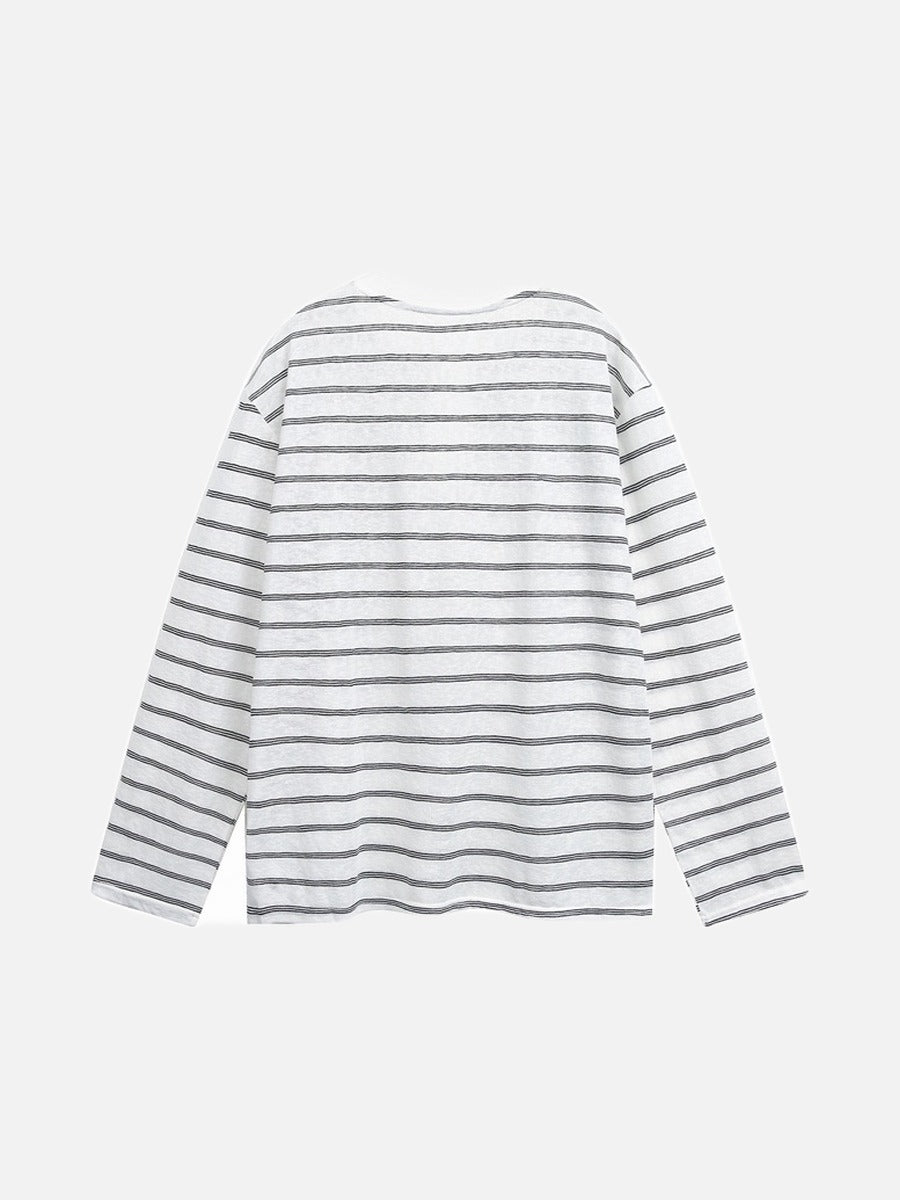 Herren Henley-Shirt in Weiss mit horizontalen Streifen, Rückansicht