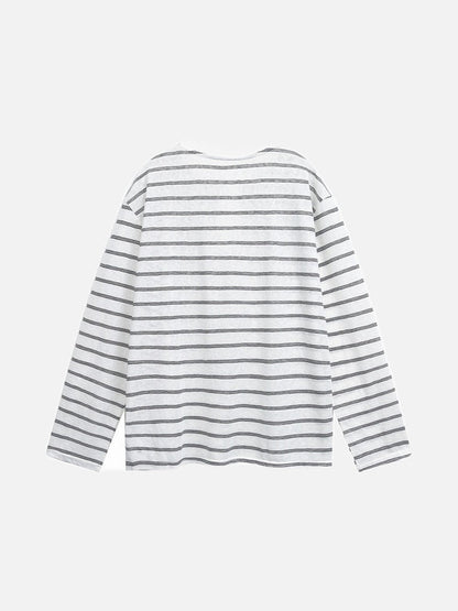 Herren Henley-Shirt in Weiss mit horizontalen Streifen, Rückansicht