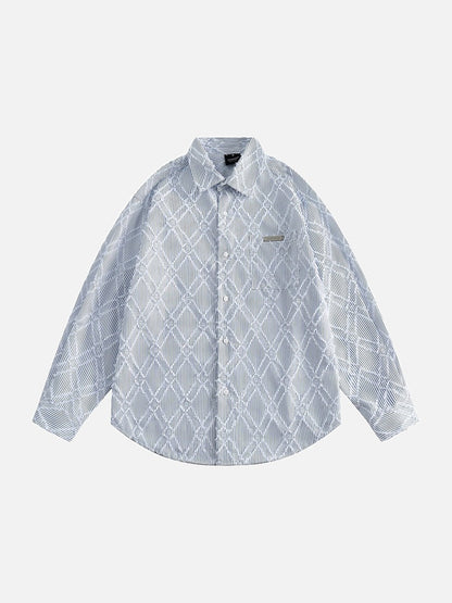 Herren Oversize-Hemd mit Strukturmuster in Blau-Weiss, Vorderansicht