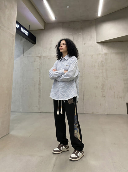 Herren Oversize-Hemd mit geometrischem Strukturmuster, Rückansicht