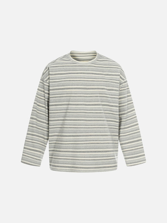 Damen Langarmshirt oversized mit grauen Streifen, Vorderansicht