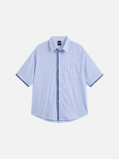 Herren Gestreiftes Kurzarmhemd Mit Relaxed Fit Blau