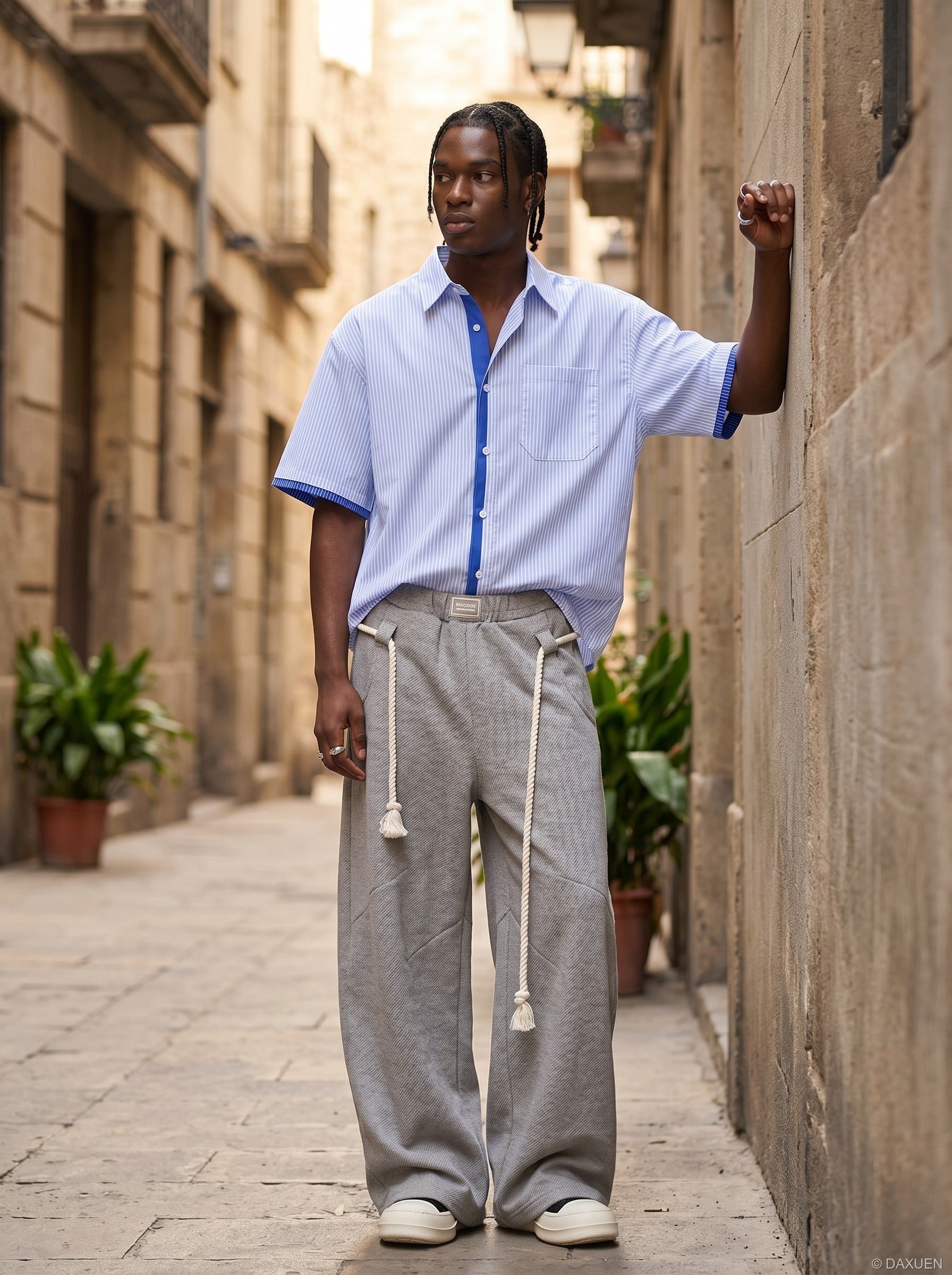 Herren Button-up-Hemd mit Streifenmuster in Blau, lässige Passform