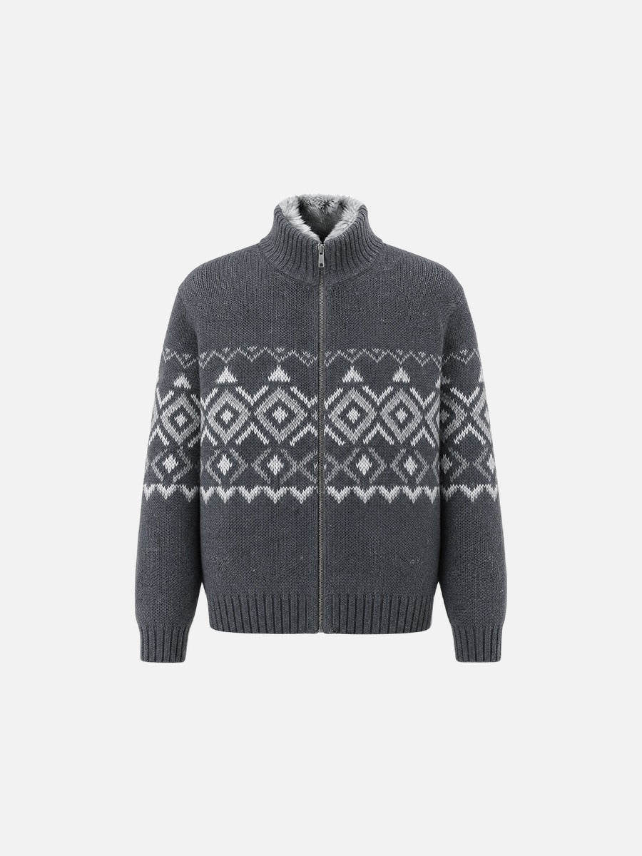 Cardigan Mit Geometrischem Muster Und Stehkragen