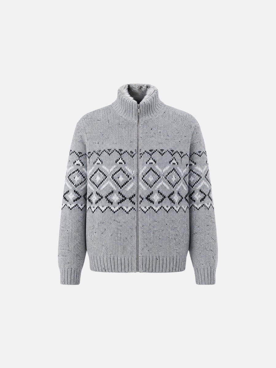 Cardigan Mit Geometrischem Muster Und Stehkragen