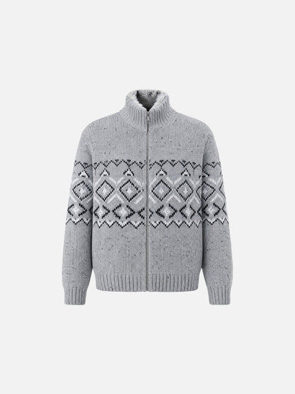 Cardigan Mit Geometrischem Muster Und Stehkragen