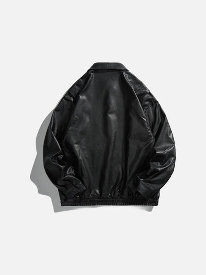 Schwarze Bomberjacke mit praktischen Seitentaschen aus Kunstleder