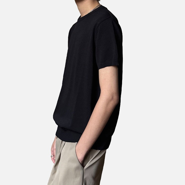 Geripptes Damen-T-Shirt mit kurzen Ärmeln in Rückansicht