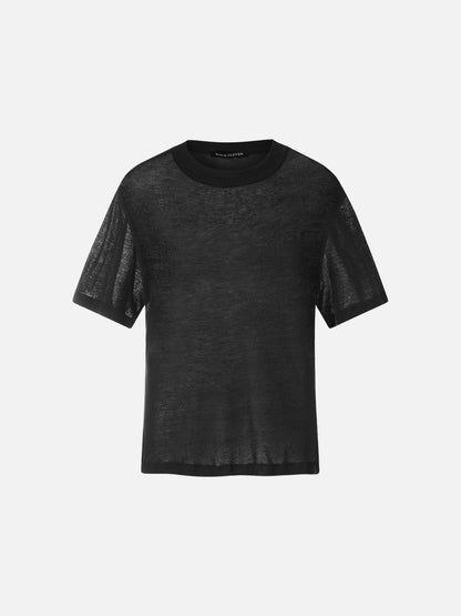 Damen T Shirt Halbtransparent Schwarz