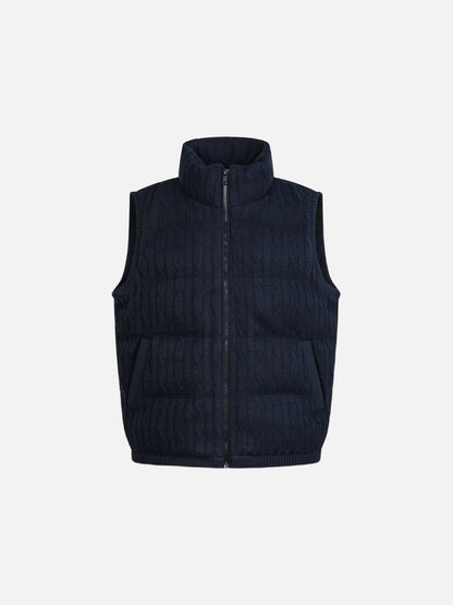 Knitted Vest With Texture And Stand-Up Collar Beige Blue