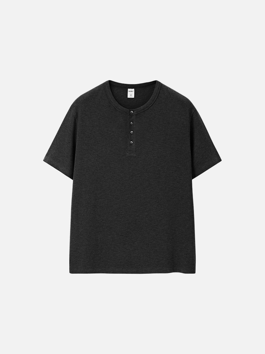 Herren Henley T-Shirt Aus Strukturstrick Mit Lockerer Passform