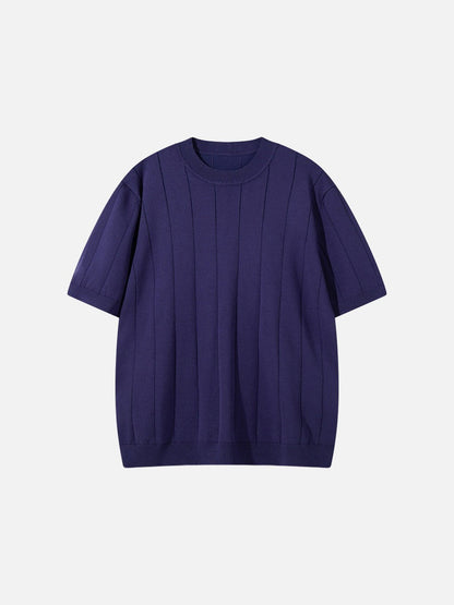 Herren T-Shirt aus vertikalem Rippstrick mit Rundhalsausschnitt, Vorderansicht