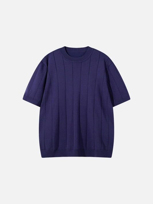 Herren T-Shirt aus vertikalem Rippstrick mit Rundhalsausschnitt, Vorderansicht