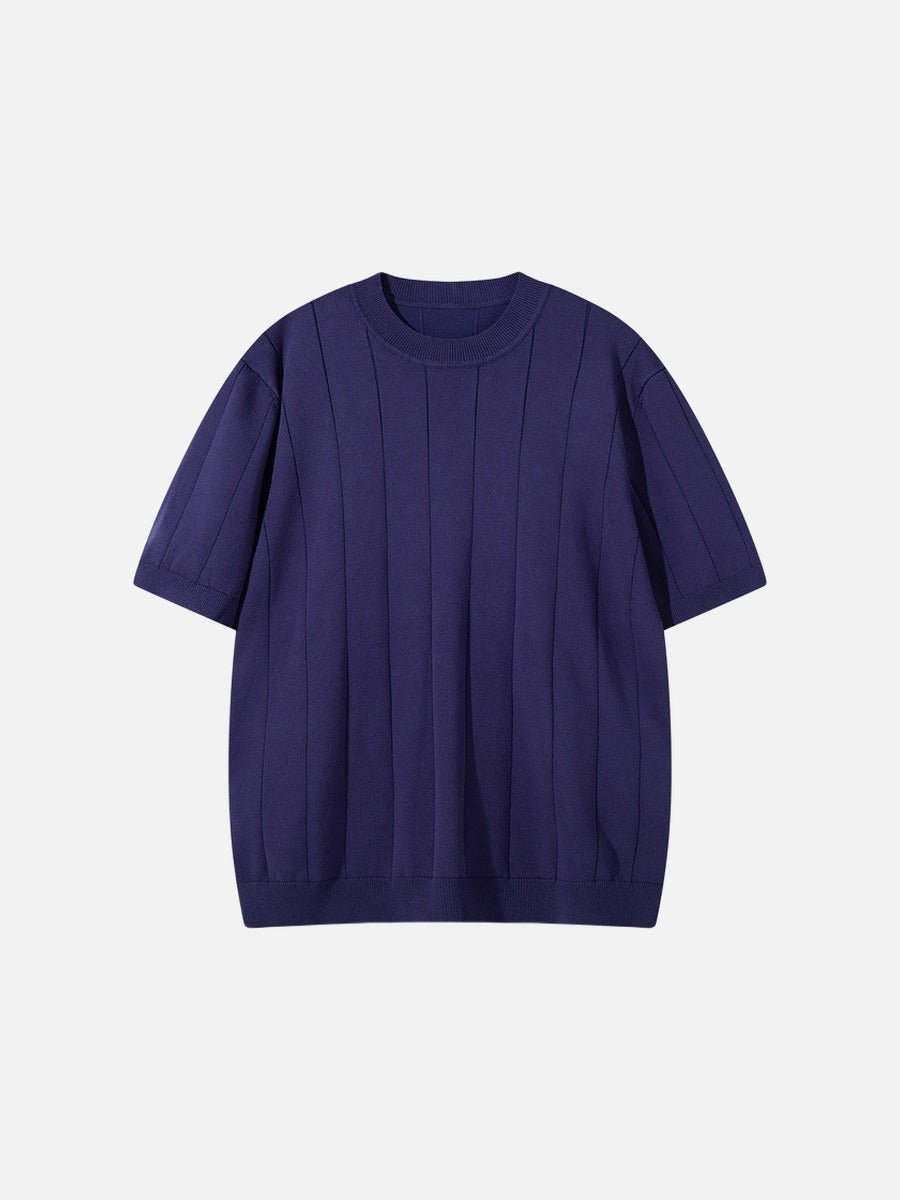 Herren T-Shirt Mit Vertikalem Rippstrick Und Rundhalsausschnitt