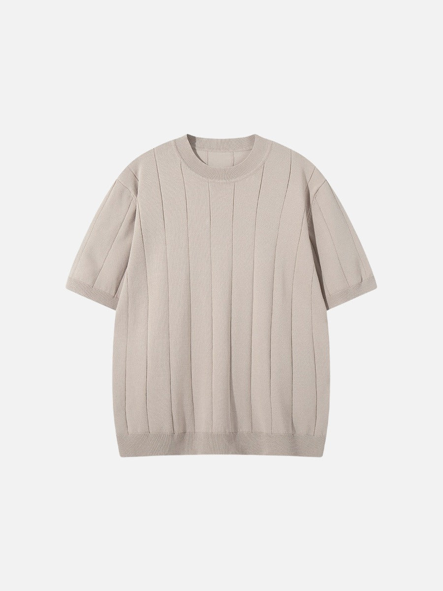 Herren T-Shirt Mit Vertikalem Rippstrick Und Rundhalsausschnitt